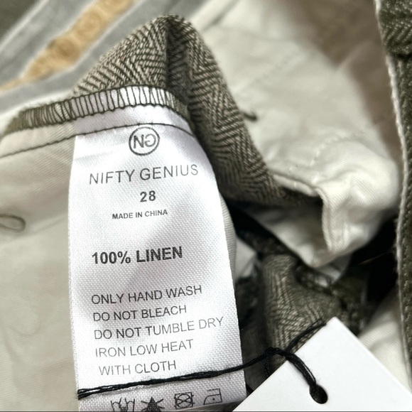 NWT 100% Linen Nifty Genius Olive Green Shorts, Size 28 - Picture 11 of 13